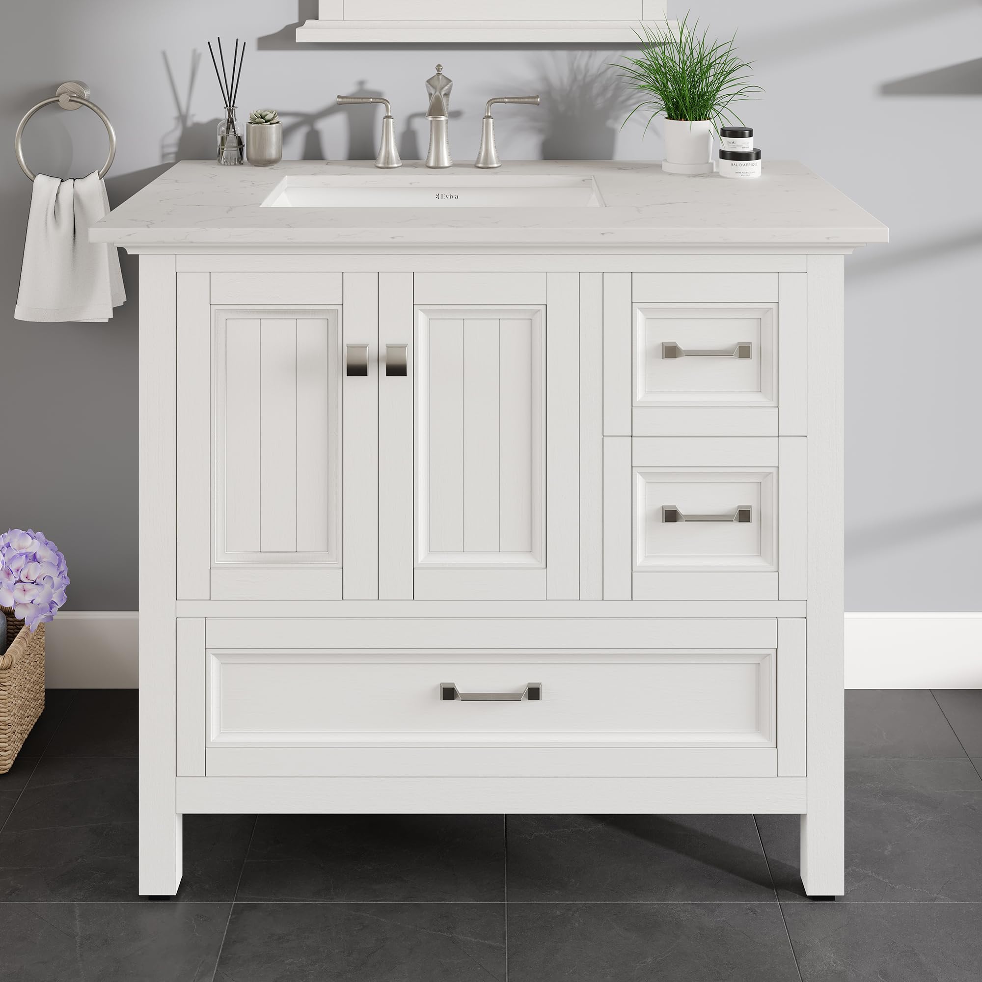 Luxury 36 Inch White Bathroom Vanity with Sink Top - Modern Freestanding Vanity Cabinet with Functional Storage - Perfect for Master Bathrooms, Powder Rooms & Small Space Remodels