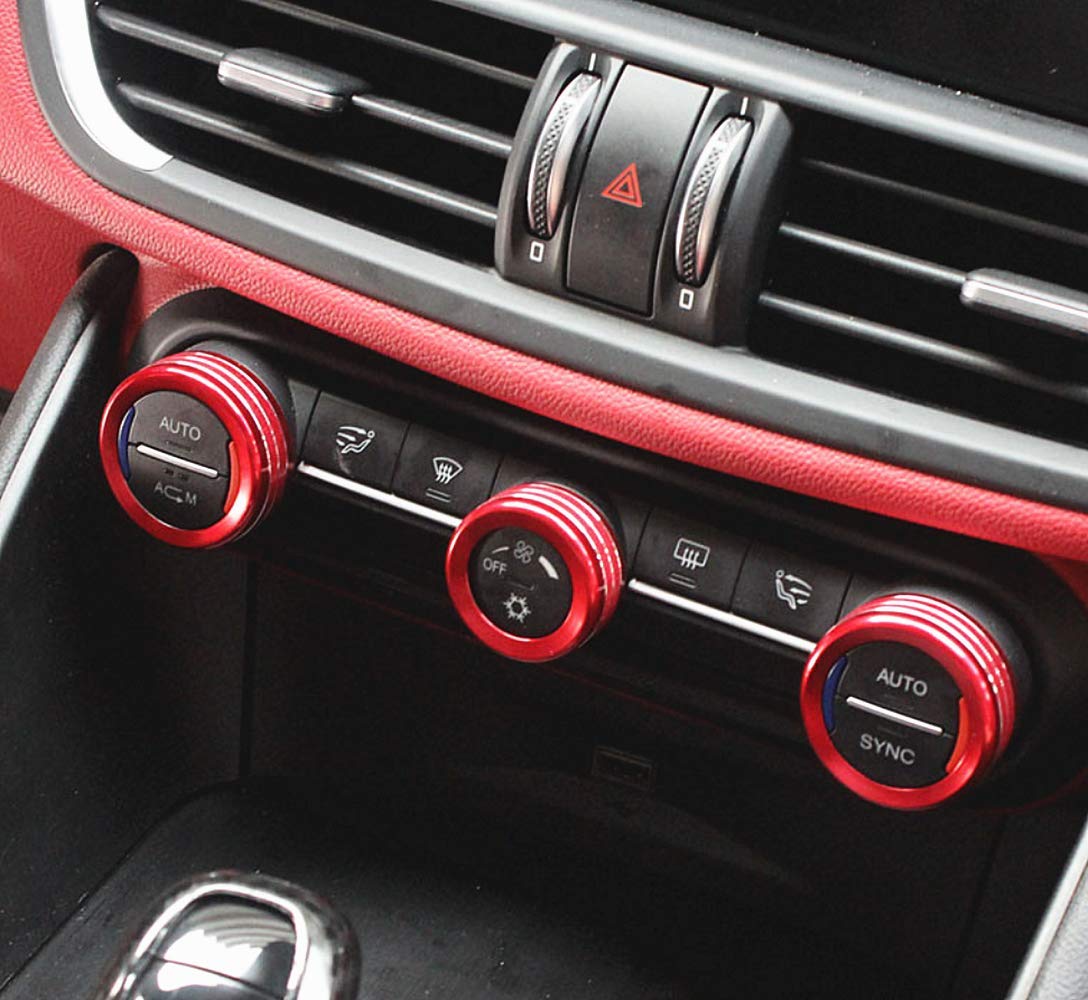 Alfa Romeo Giulia Stelvio Interior Mods (2015-2023) - Aluminum Alloy AC Knob Rings (3pc/Set, Red) for Car Upgrades