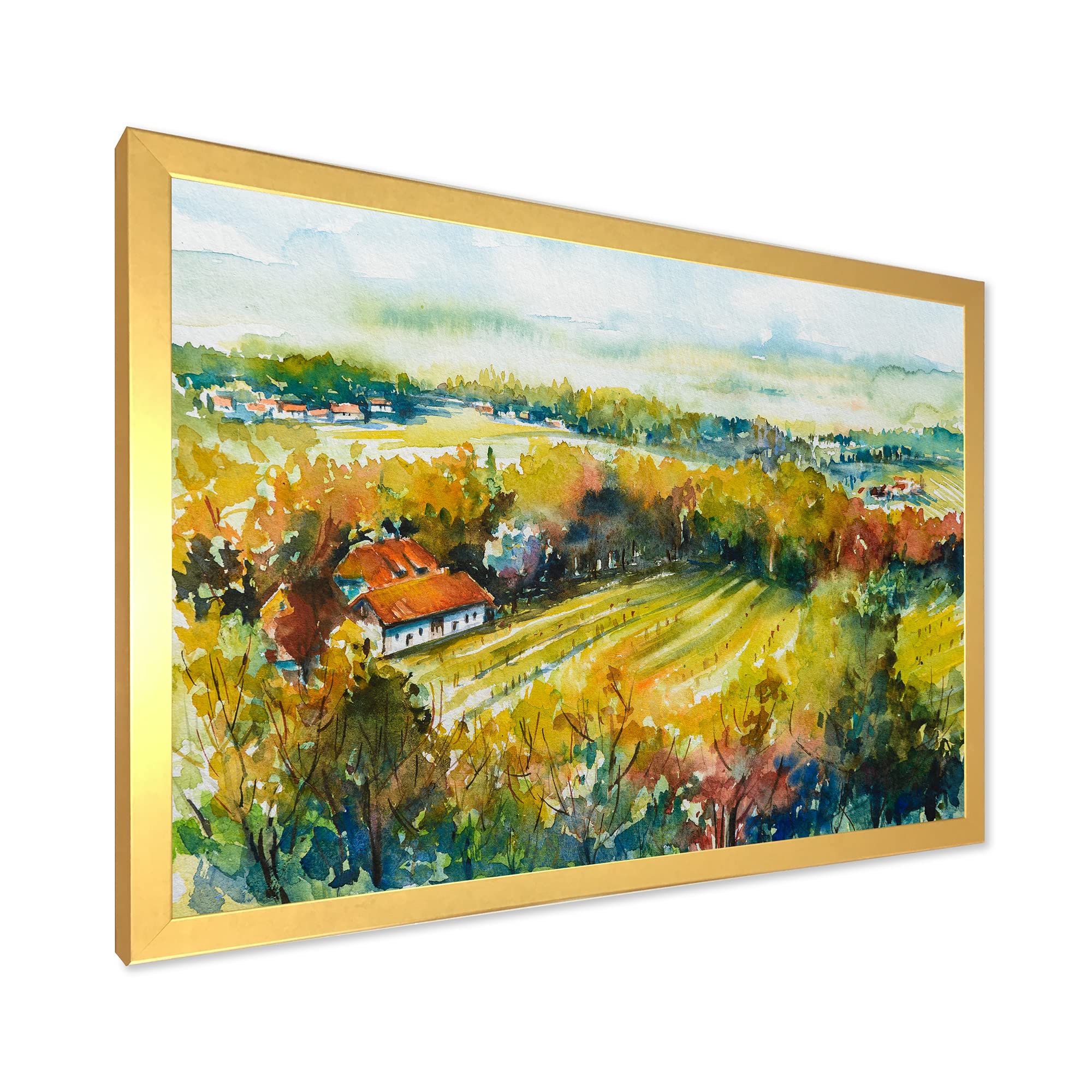 DesignQ Rustic Autumn Landscape Country Framed Wall Art - Farmhouse Decor for Living Room, Bedroom & Office