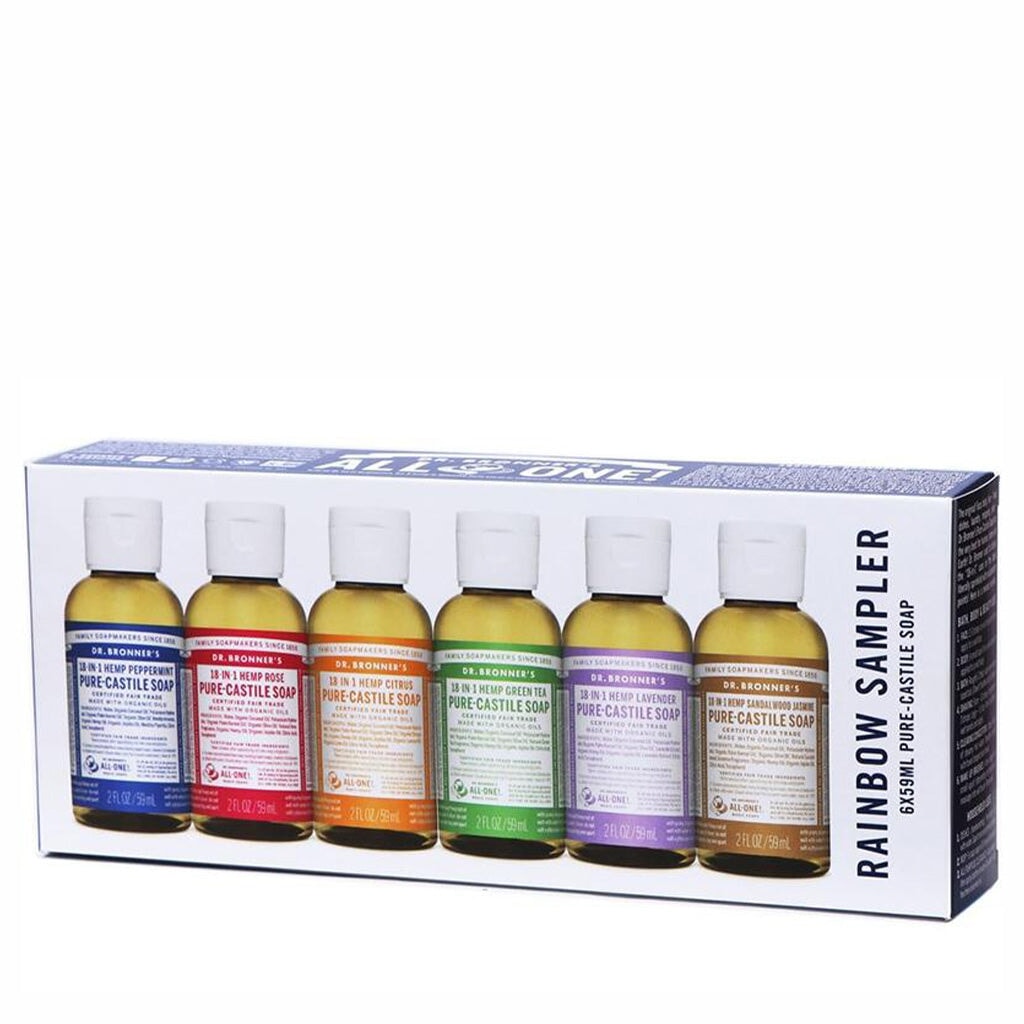 Dr. Bronners Pure Castile Liquid Soap - Organic, Vegan & Cruelty-Free (Rainbow Sampler Pack) | Multi-Use for Body, Hair, Home & Baby Care | Eco-Friendly & Biodegradable