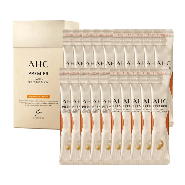 AHC Premier Collagen T3 Sleeping Mask 3.5ml x 20 Pack - Hydrating Overnight Face Mask for Glowing Skin | Perfect for Nighttime Skincare Routine & Travel