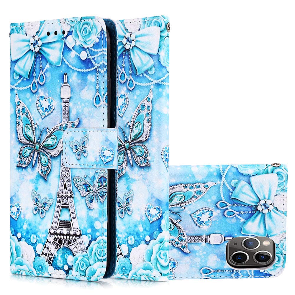 LEECOCO iPhone 11 Pro Max Case - Diamond Butterfly Design PU Leather Flip Wallet Cover with Magnetic Stand, Card Slots & Bumper Protection | Perfect for Work, Travel & Everyday Use (Compatible with iPhone 11 Pro Max)