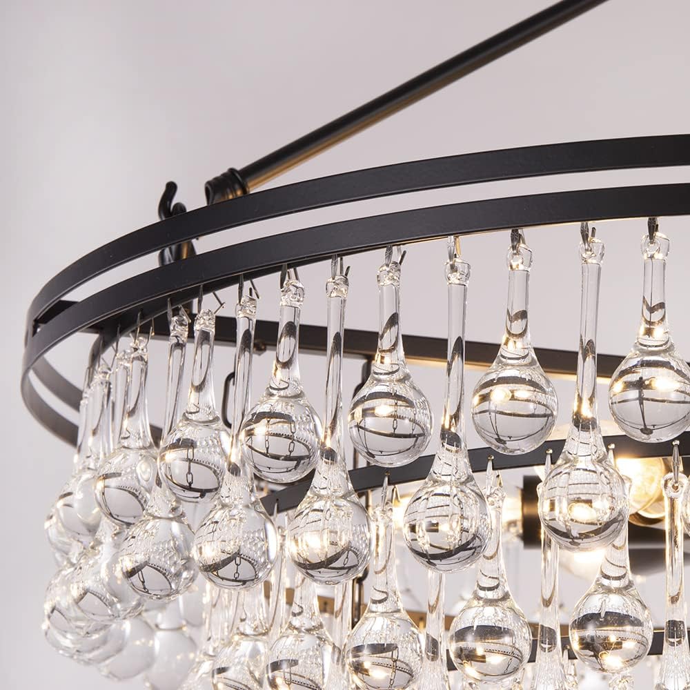 TOCHIC 24 Inch Black Crystal Chandelier - Modern Farmhouse Ceiling Pendant Light with 3 Tiers for Bedroom, Dining Room, Kitchen Island & Living Room | Elegant Lighting Fixture for Home Decor & Wedding Venues