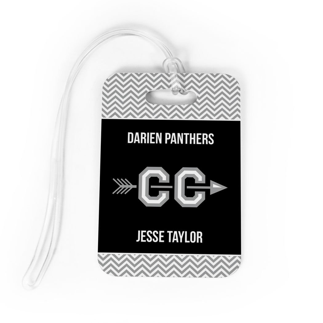Personalized Cross Country Team Luggage Tag with Arrow Design - Medium Gray/Black Travel Bag Tag for Runners & Athletes | Ideal for Sports Travel, Team Identification & Gear Organization