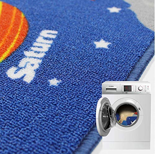 Blue Solar System Kids Educational Area Rug - Non-Slip Playroom & Nursery Carpet for Learning Planets (39