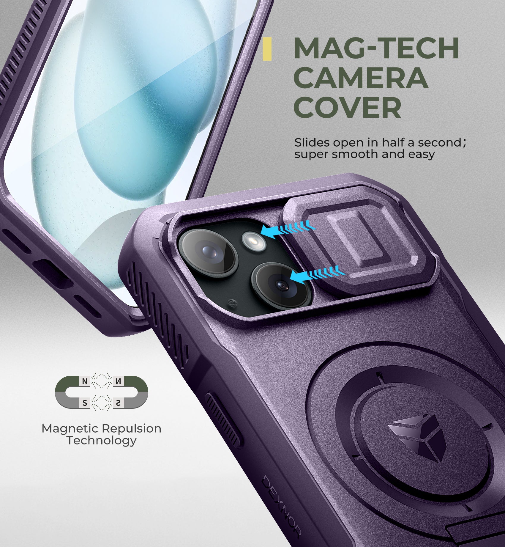 Durable Shockproof iPhone 15 Case with Built-in Screen Protector & Slide Camera Cover - 360° Magsafe Compatible Rugged Bumper Cover for Outdoor, Travel and Daily Protection