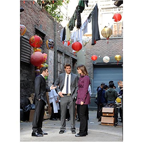 Bones TV Show 8x10 Photo - David Boreanaz as Agent Booth & Emily Deschanel as Dr. Brennan Under Chinese Lanterns - Perfect for Fans, Collectors, and Home Decor