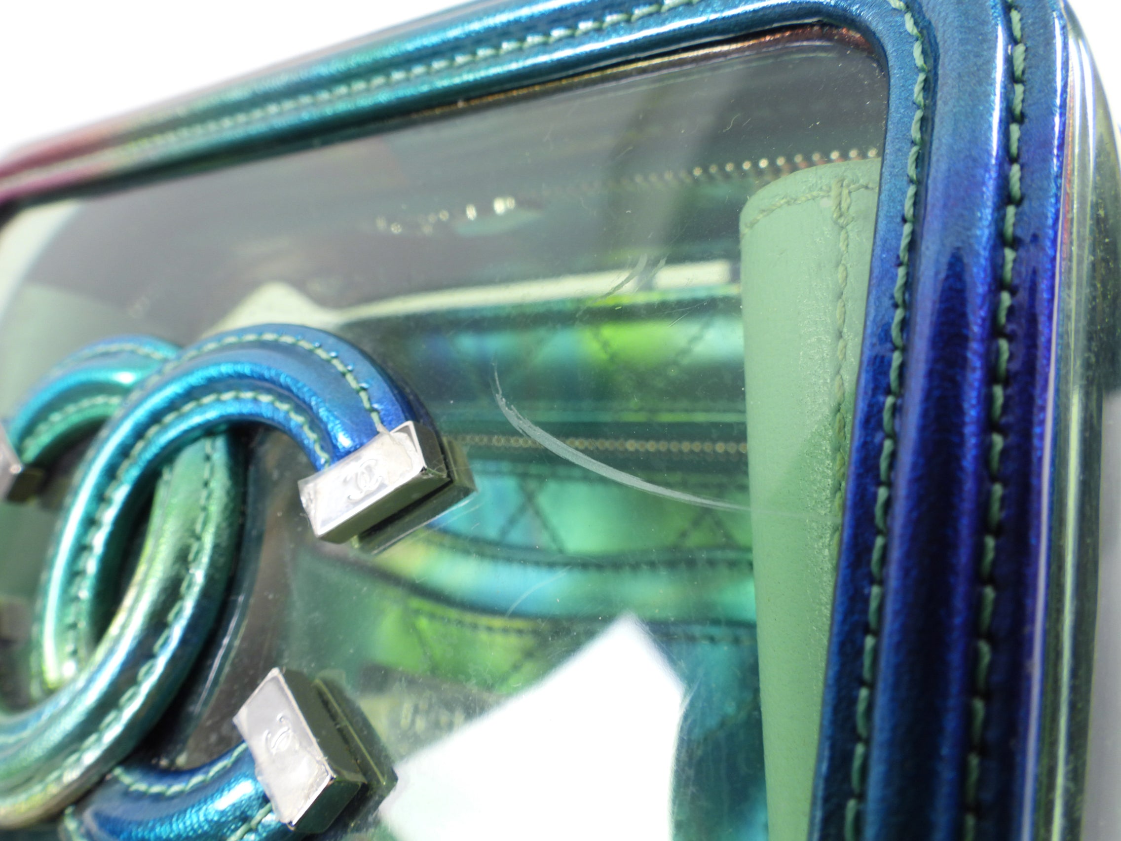 Chanel 20C Iridescent Rainbow Filigree Clear PVC CC Vanity Case - Luxury Designer Cosmetic Bag for Women, Perfect for Travel & Everyday Use