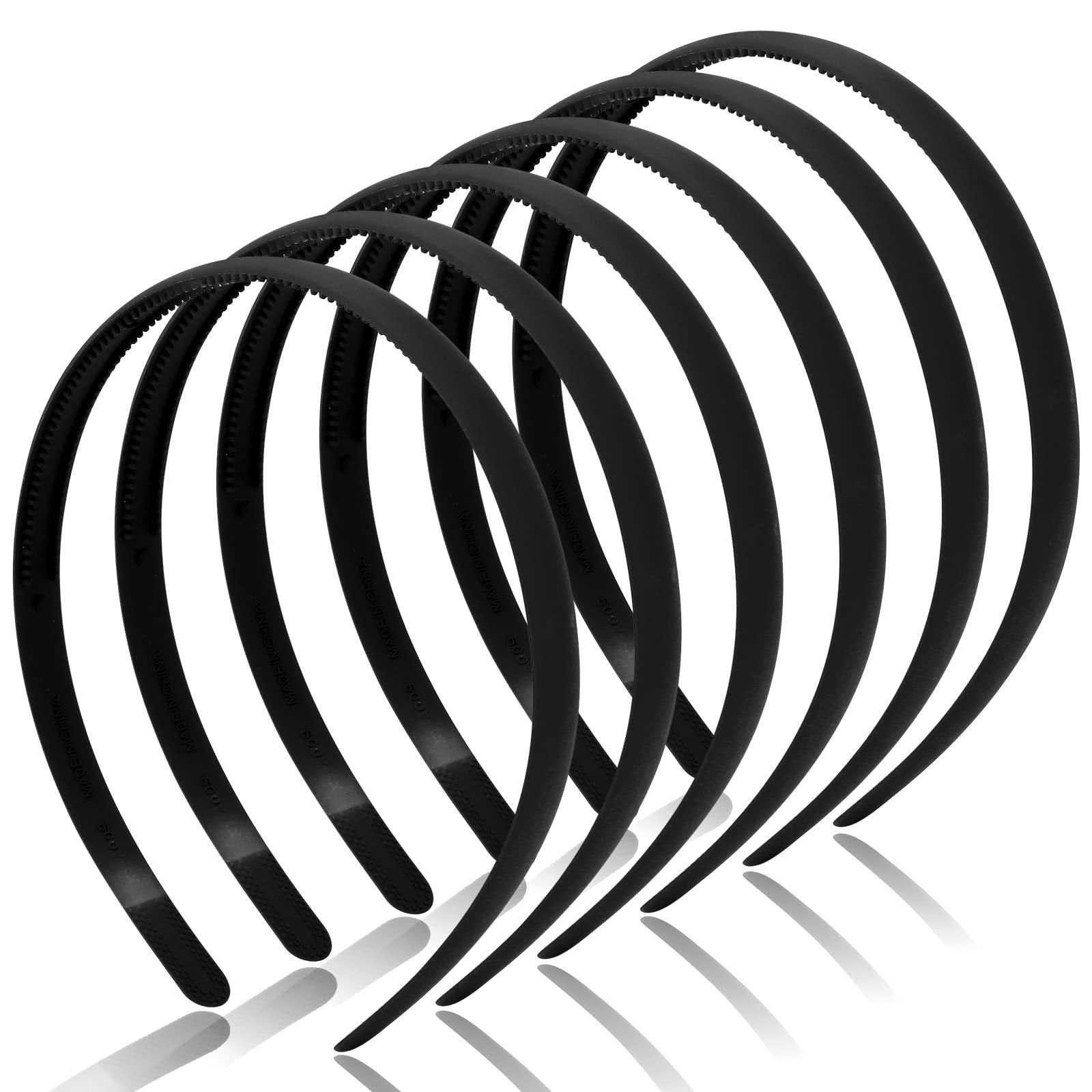 TOBATOBA Thin Plastic Hair Accessories - 6 Pack Skinny Black Headbands with Teeth for Women, Girls & Toddlers, Non-Slip Hair Bands for Daily Use, Sports & Halloween DIY (12mm Width) - Perfect for School, Workouts & Costume Parties