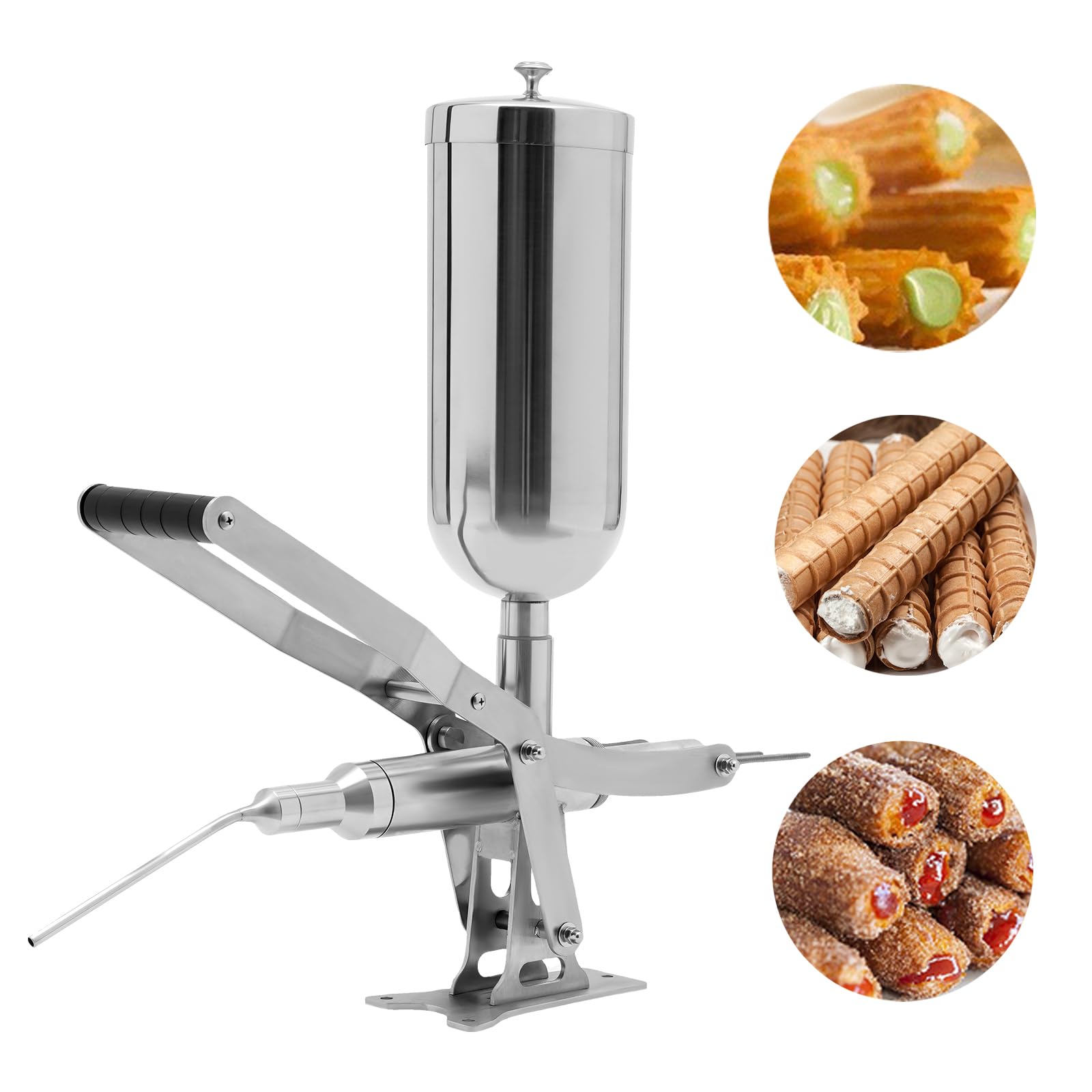 5L Manual Donut Filler Machine - Stainless Steel Jelly Cream Injector for Churros & Doughnuts with 4 Pipes | Perfect for Bakery, Restaurant & Home Kitchen Use