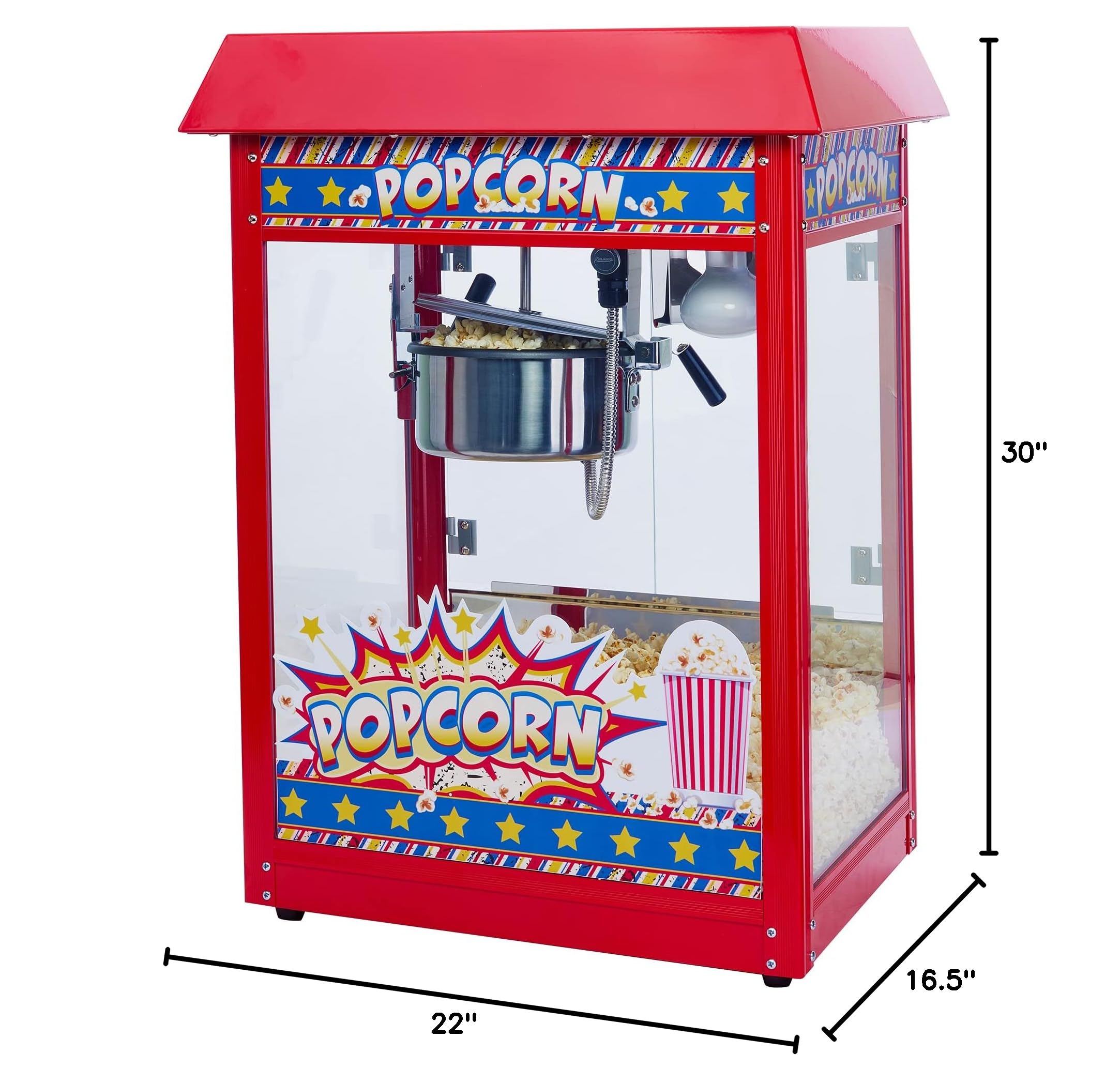 Winco Commercial-Grade 8oz Red Popcorn Machine with Non-Stick Kettle - Perfect for Movie Nights, Parties & Concession Stands