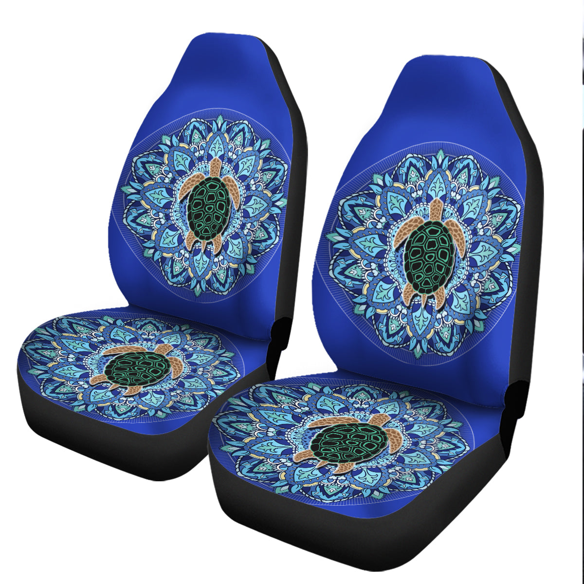 Blue Mandala Turtle Car Seat Cover - Waterproof & Non-Slip Universal Fit for Cars, SUVs, Trucks - Boho Style Car Accessories for Protection & Comfort - Perfect for Road Trips, Daily Commute & Pet Transport