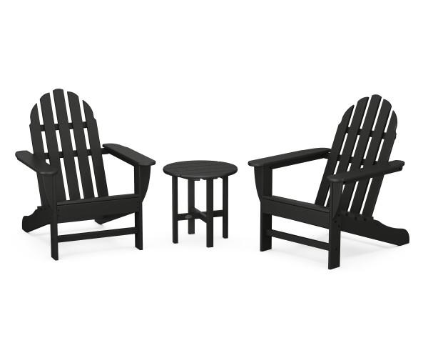 Polywood Black Classic Adirondack 3-Piece Outdoor Furniture Set - Durable & Weather-Resistant Patio Chairs for Garden, Poolside, and Backyard Relaxation
