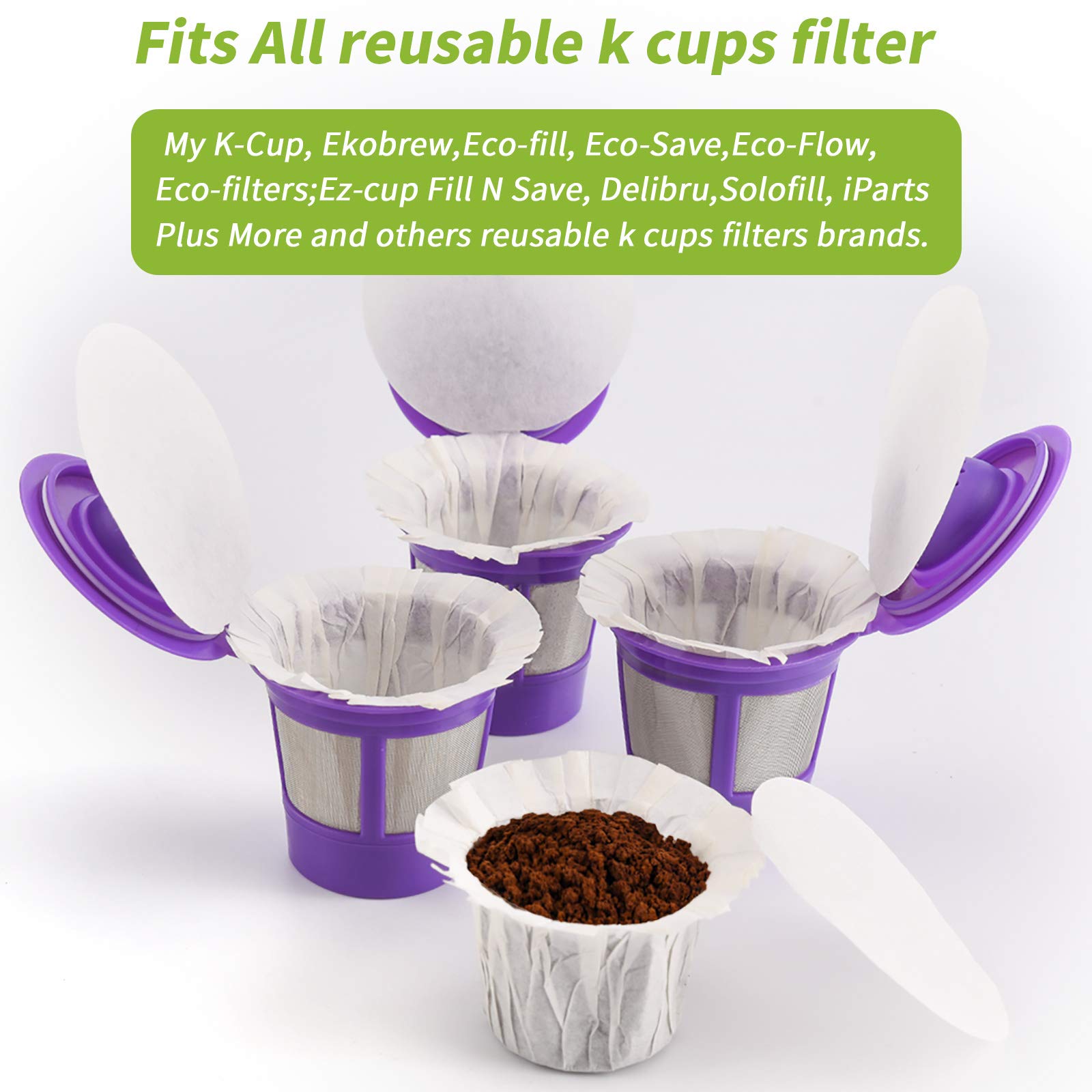 Disposable K Cup Coffee Paper Filters with Lid - 100 Pack, Compatible with All Keurig Single Serve Coffee Makers & Reusable K Cups | Perfect for Home, Office, and Travel Use