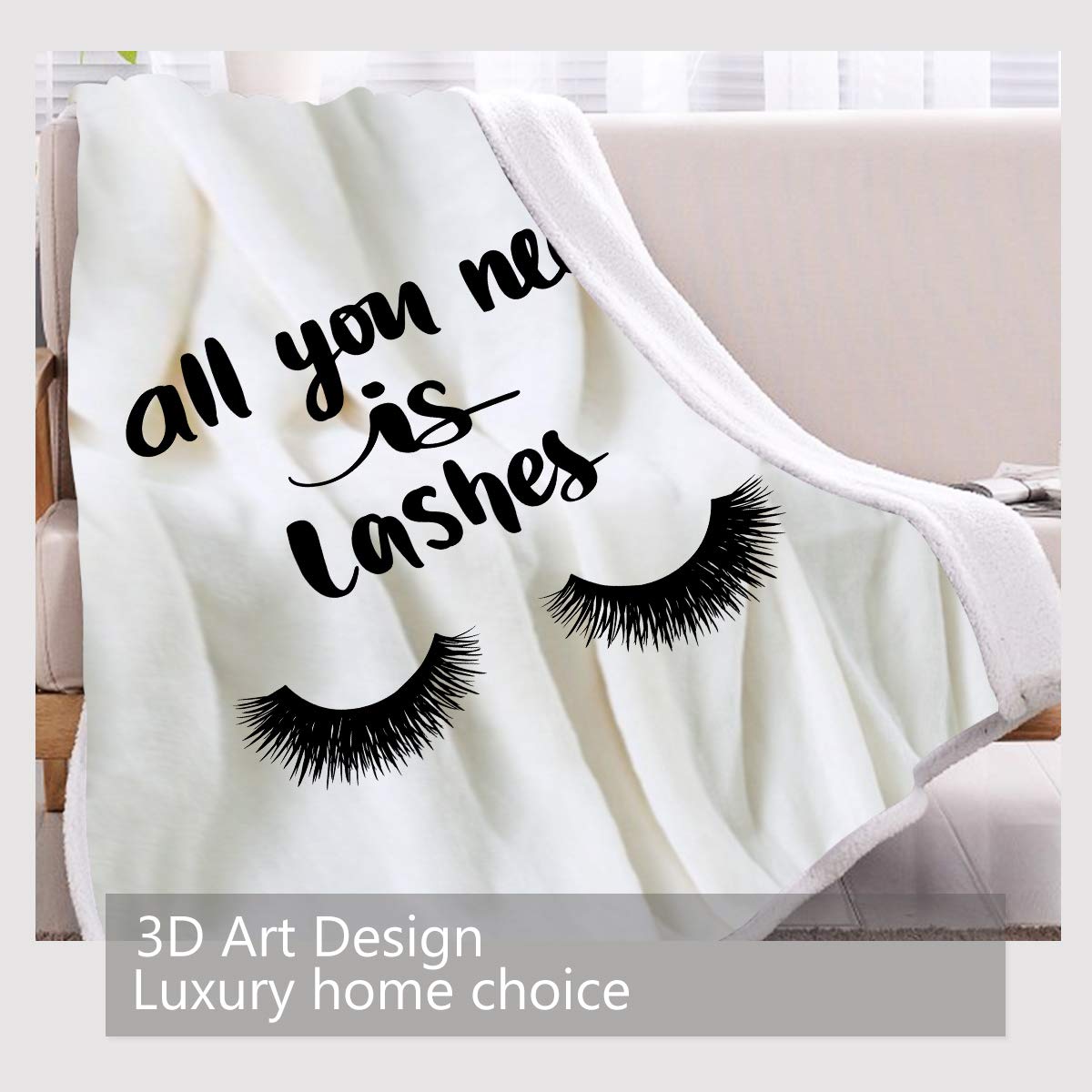 BlessLiving Beauty Eyelash Sherpa Blanket - Soft Fuzzy Throw Blanket with Cute Closed Eyes Design (50