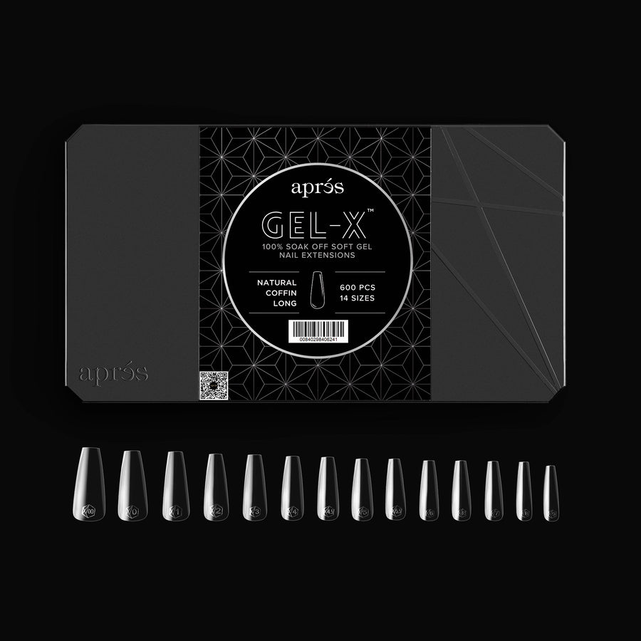 Apres Gel X Tips 2.0 - Natural Coffin Long Fake Nails (600 Pcs) - DIY Nail Extension Kit for Salon Quality Manicures at Home