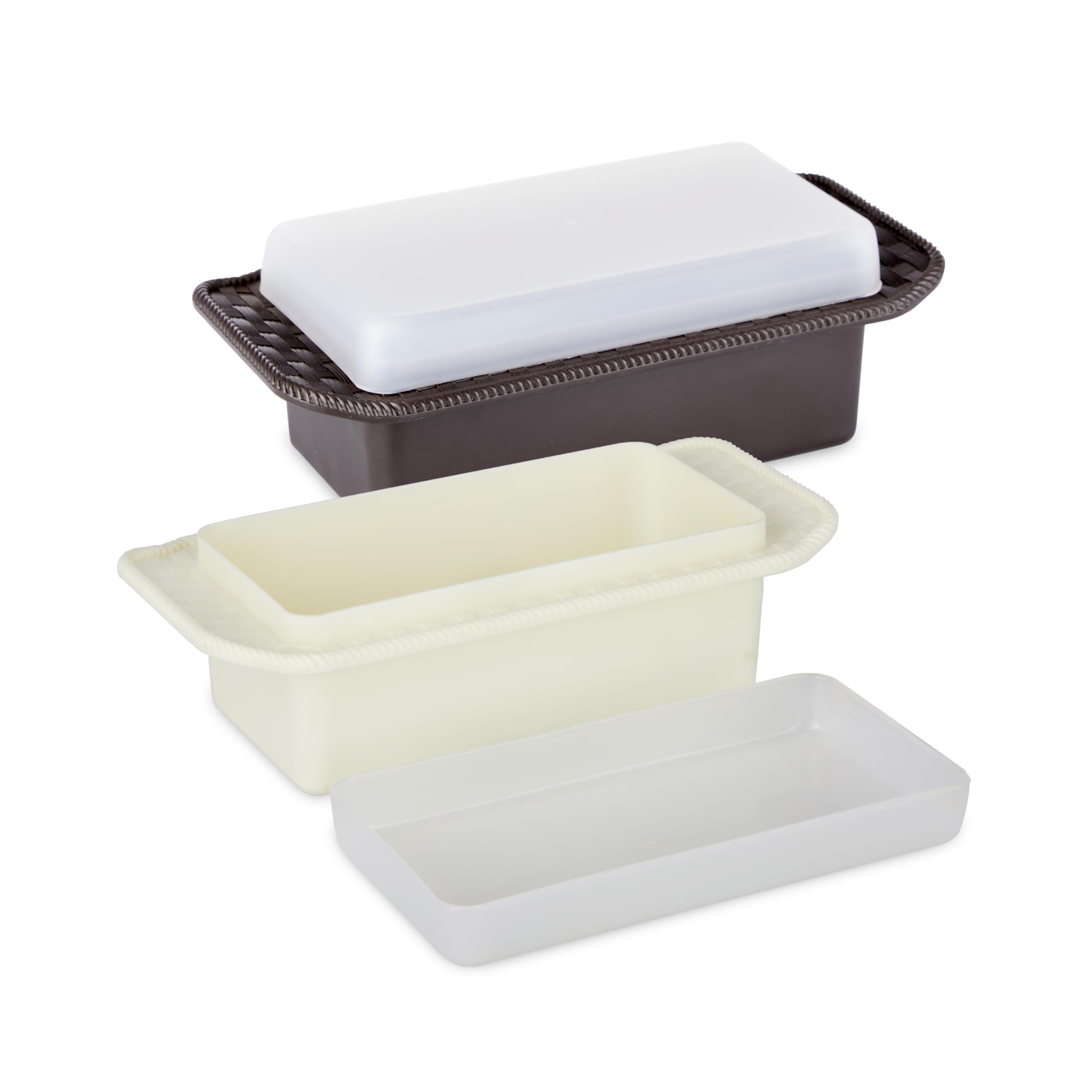 RATAN PLASTICWARE Butter Storage Box - Pack of 2 (Dark Brown & Off Ivory) | Large Capacity Plastic Food Container for Butter, Cheese, Margarine | Kitchen & Pantry Organization Solution
