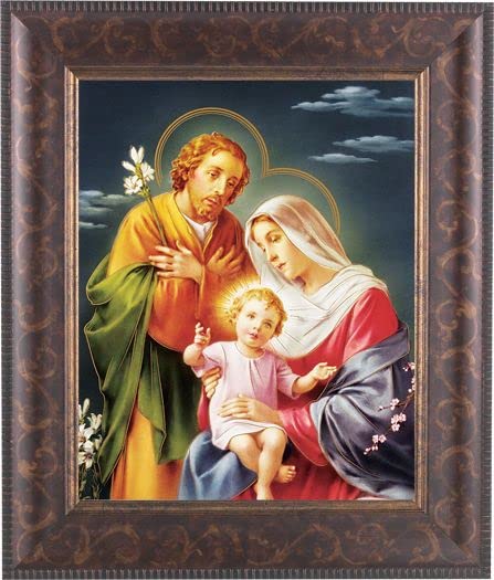 Holy Family Picture Framed Wall Art - Large Antique Gold & Espresso Decor with Beveled Edge & Gold Lip - Perfect for Living Room, Bedroom & Church Decorations