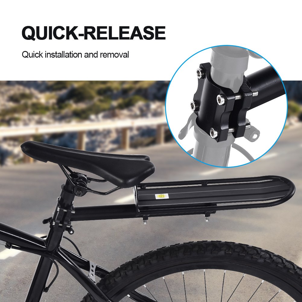 Aluminum Alloy Bike Rear Rack - Quick Release Cargo Carrier for Cycling, Kids Seat & Bike Pegs - Holds 10KG - Perfect for Family Rides, Commuting & Grocery Hauling