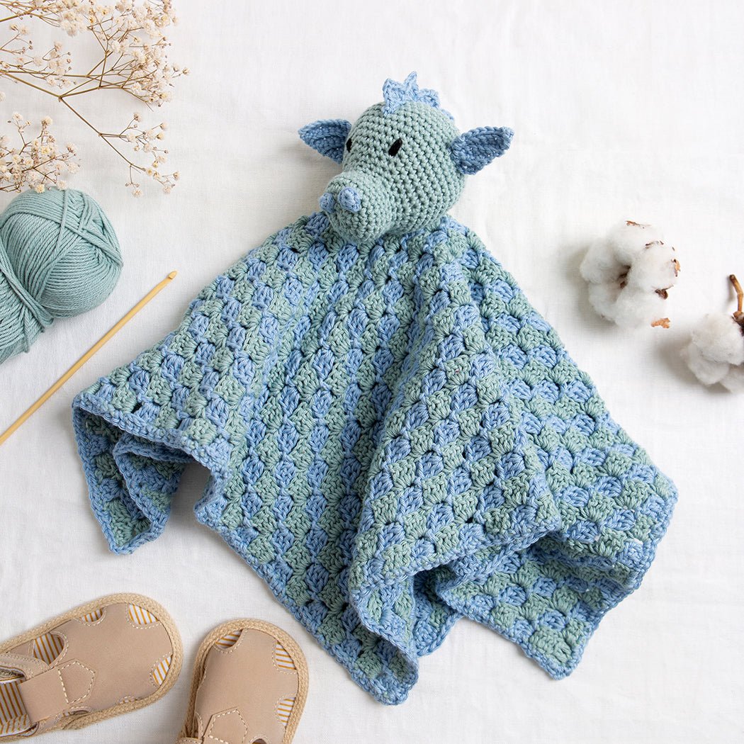 Dom The Dragon Baby Comforter Crochet Kit - Handmade Soft Plush Toy for Newborns & Toddlers - Perfect for Nursery Decor, Baby Shower Gifts & Sensory Play
