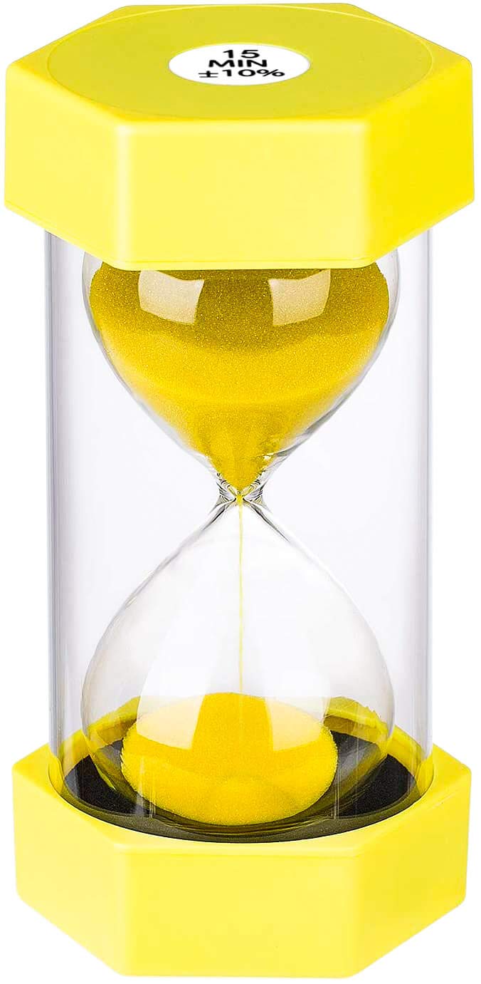 15 Minute Colorful Sand Timer - Small Yellow Plastic Hourglass for Kids, Games, Classroom Decor & Learning Activities | 5-15 Minute Sand Clock for Time Management, Meditation & STEM Education
