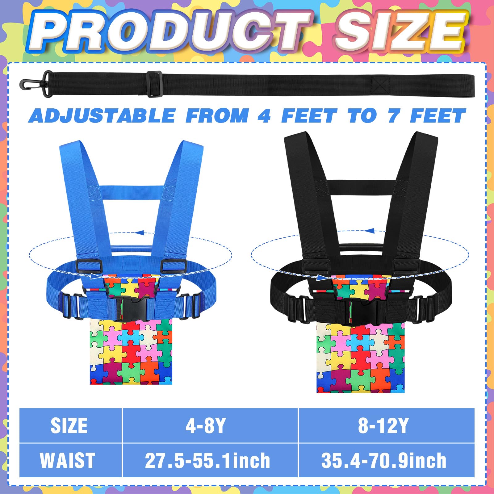 Kanayu 2-Pack Special Needs Safety Harness Leash for Kids (8-12 Years) - Adjustable Walking Harness with Handle Pouch for Autism & ADHD - Ideal for Outdoor Walks, Shopping & Travel
