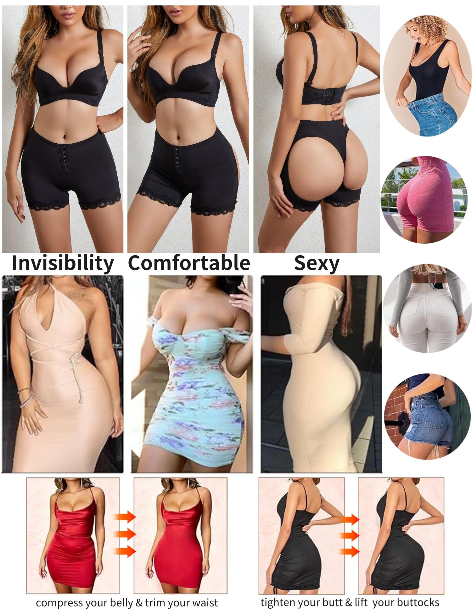 High Waisted Butt Lifting Shapewear Shorts - Adjustable Tummy Control & Booty Enhancement for Women | Perfect for Body Shaping, Workout, and Everyday Wear