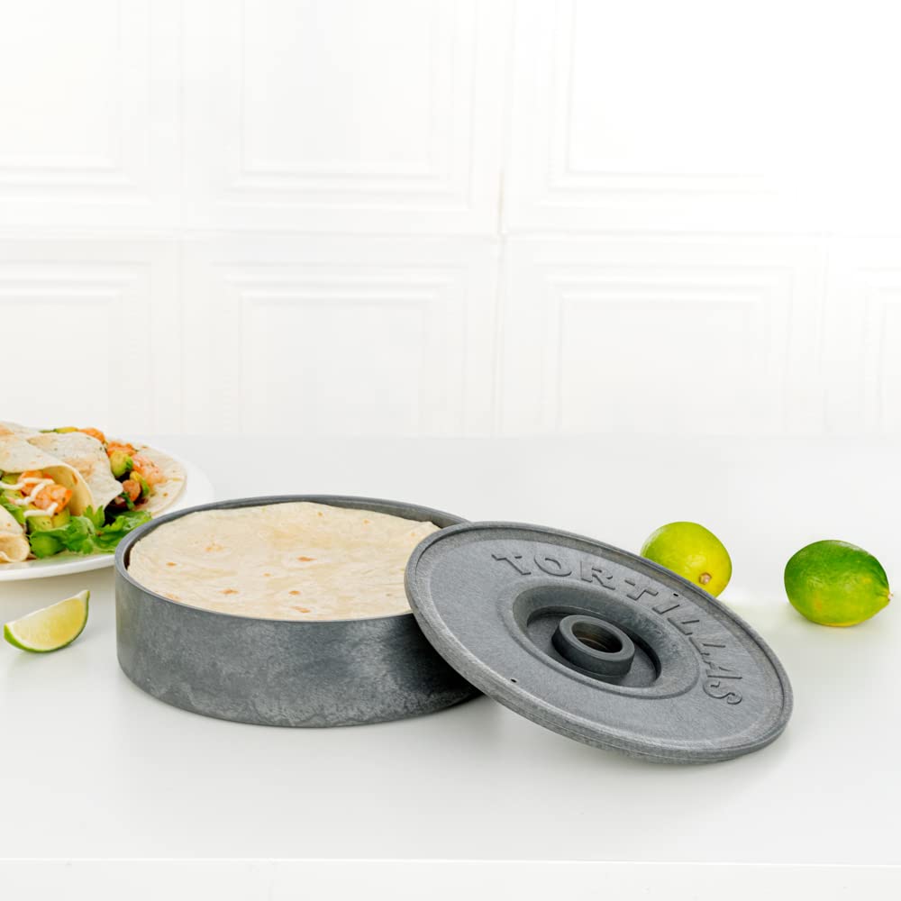 8.5 x 2.3 Inch Microwave-Safe Tortilla Warmers - 10 Pack with Lids, Insulated Gray Plastic Tortilla Holders for Homes & Restaurants | Keep Tortillas Fresh & Warm for Tacos, Burritos, Quesadillas & More