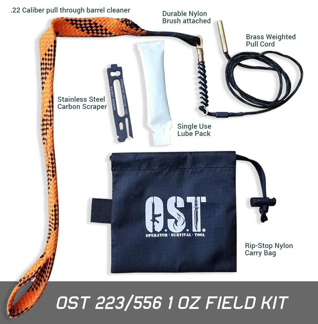 OST 223/556 Field and Range Kit - 4 Piece Gun Cleaning Kit for Pistols & Rifles | Carbon Scraper, Bore Snake, Gun Lube & Cleaner | Perfect for Outdoor Shooting, Hunting & Firearm Maintenance