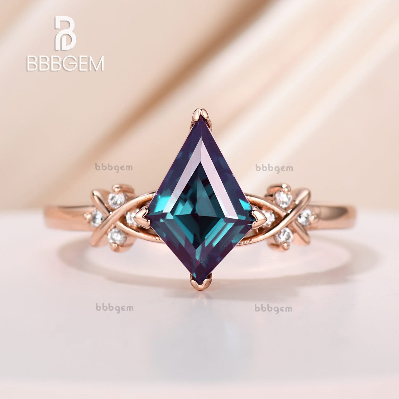 14K Rose Gold Plated Alexandrite Diamond Kite Cut Statement Ring | Minimalist Elegant Jewelry for Women | Perfect for Weddings, Anniversaries & Special Occasions