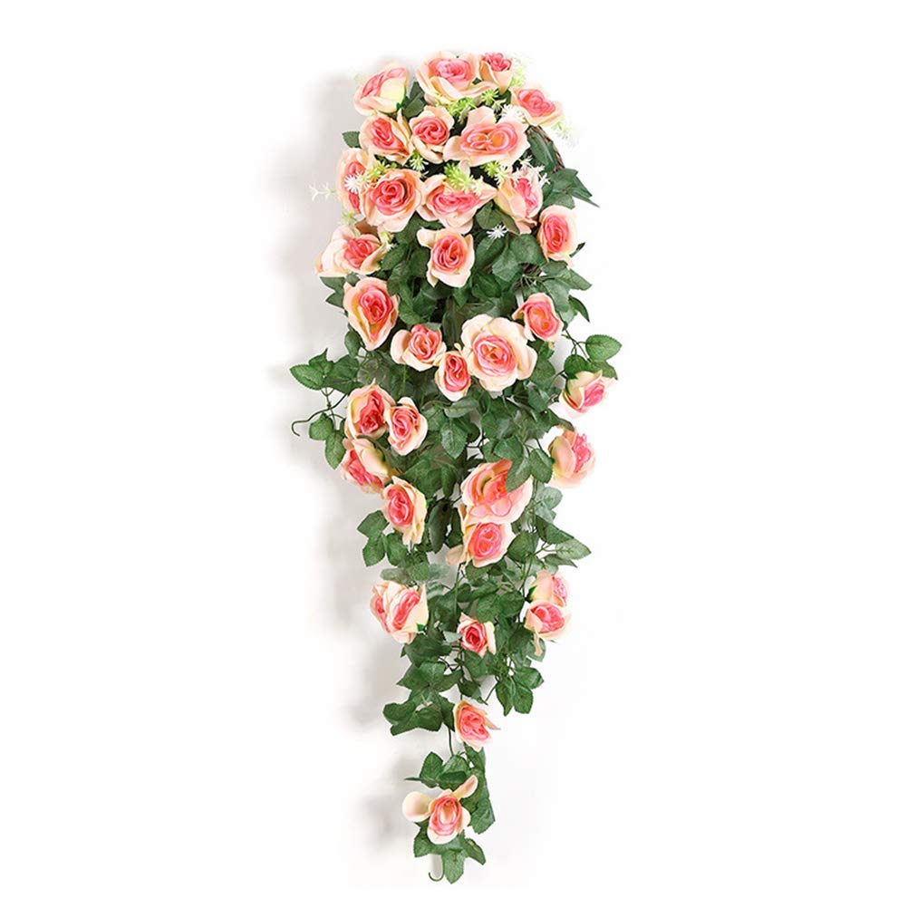 Belit Artificial Flowers - 2 Bunches Fake Rose Vine Hanging Flowers for Home, Hotel, Office, Wedding & Party Wall Decor (Champagne Color) - Perfect for Indoor Decoration, Event Centerpieces and Romantic Ambiance