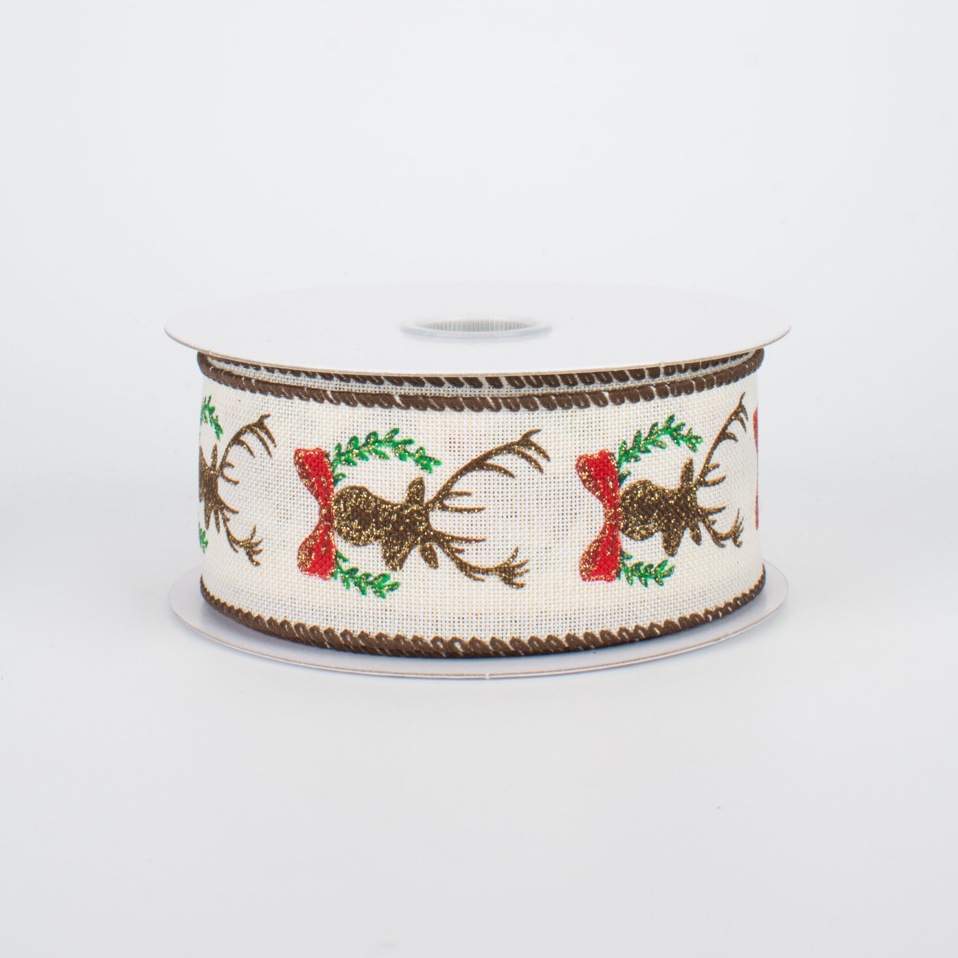 1.5 Inch Laurel Wreath Deer Ribbon - Cream Color (10 Yards) for Christmas Tree Decorations, Gift Wrapping, and DIY Crafts