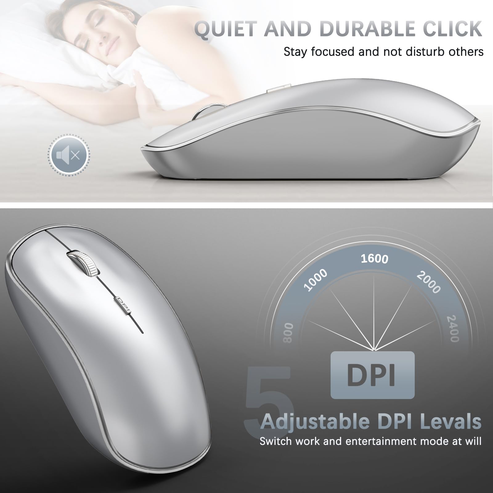 J JOYACCESS 2.4G Wireless Keyboard and Mouse Combo with Numeric Keypad - Quiet Clicks, Ergonomic Design for Laptop, Desktop, Tablet & Mac (Silver White) - Perfect for Office Work, Gaming & Home Computing
