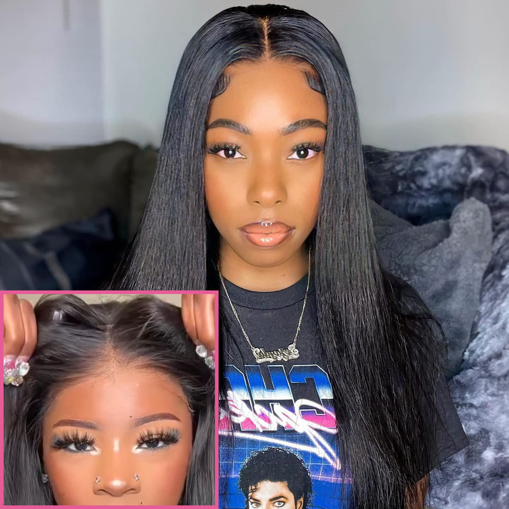 26Inch Straight Glueless Human Hair Wigs with 4X6 HD Lace Front - Pre Cut, Pre Plucked, Invisible & Comfortable for Women - Perfect for Daily Wear, Cosplay, and Quick Styling - OQ Hair Beginner Friendly Wig