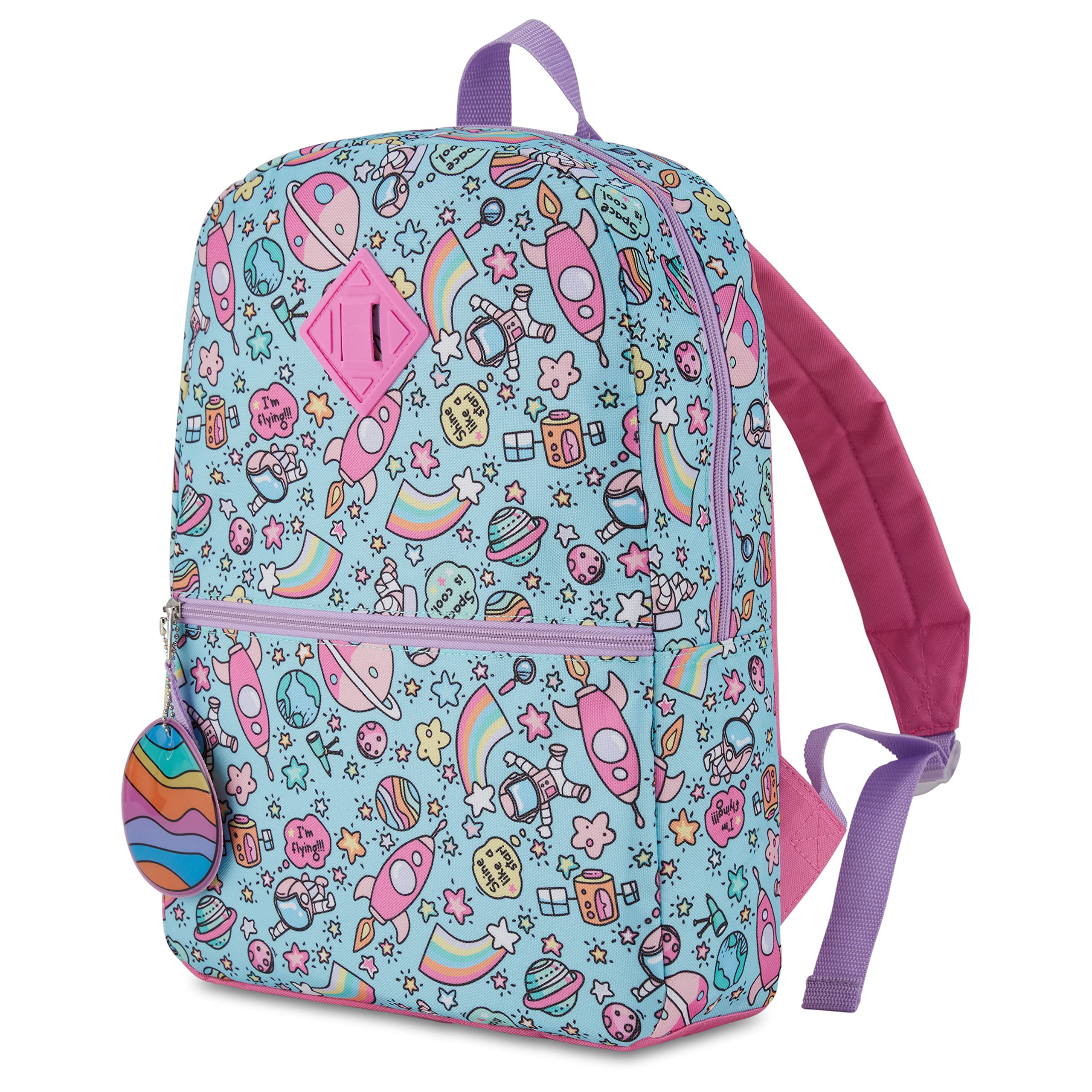 Cudlie 5-Piece Girls Backpack Set with Lunch Bag, Pencil Case, Carabiner Clip & Keychain - Lightweight School Backpack for Kids - Space Girls Design in Blue - Perfect for School, Travel & Daily Use