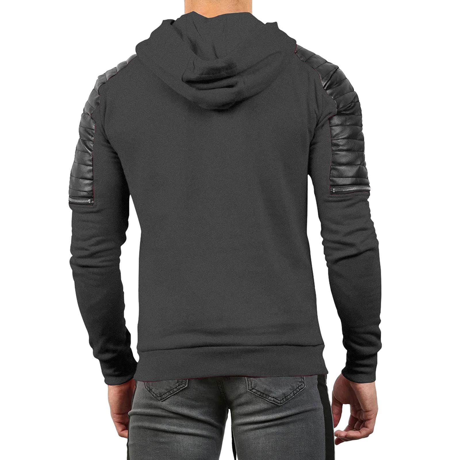 LSIYI Men's Color Velvet Zip-Up Hoodie - Winter & Autumn Pullover Sweatshirt with Matching Pants (Gray, Medium) - Warm Casual Wear for Outdoor Activities & Lounge