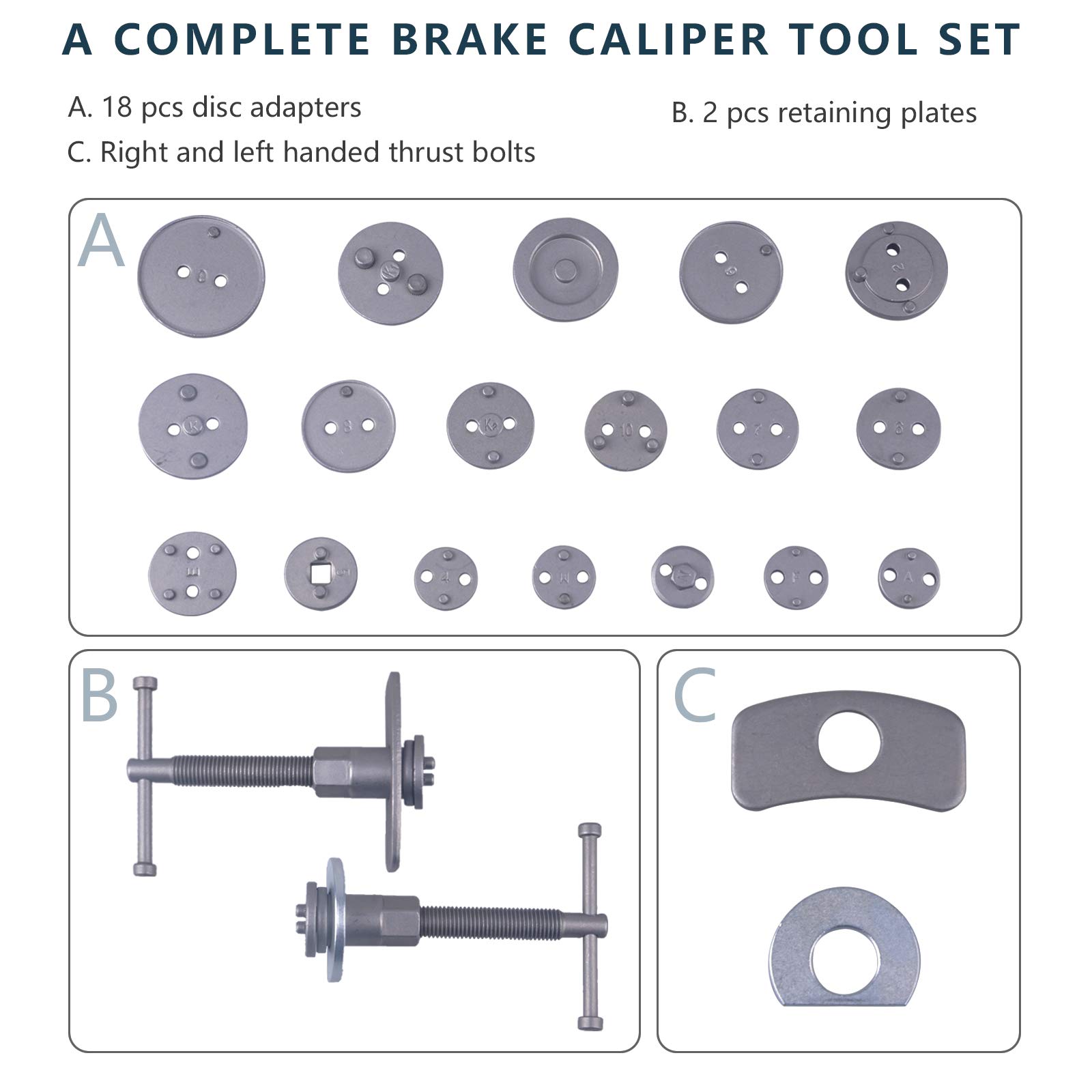 22-Piece Disc Brake Caliper Piston Rewind Tool Kit Set - Professional Brake Repair Tool for Cars, Trucks & SUVs - Perfect for Mechanics & DIY Auto Maintenance