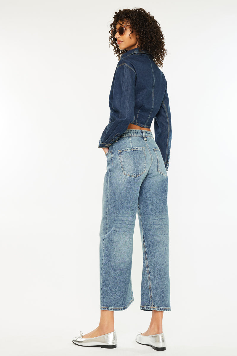 Daliah Women's Mid Rise Loose Fit Barrel Jeans - Comfortable Stretch Denim Pants for Casual Wear & Everyday Outfits