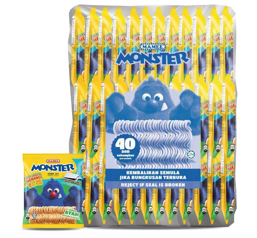 Mamee Monster Noodles Snacks 30 Packs x 25g - Crunchy Chicken Flavor Instant Noodles | Perfect for School Lunches, Office Snacks & Road Trips