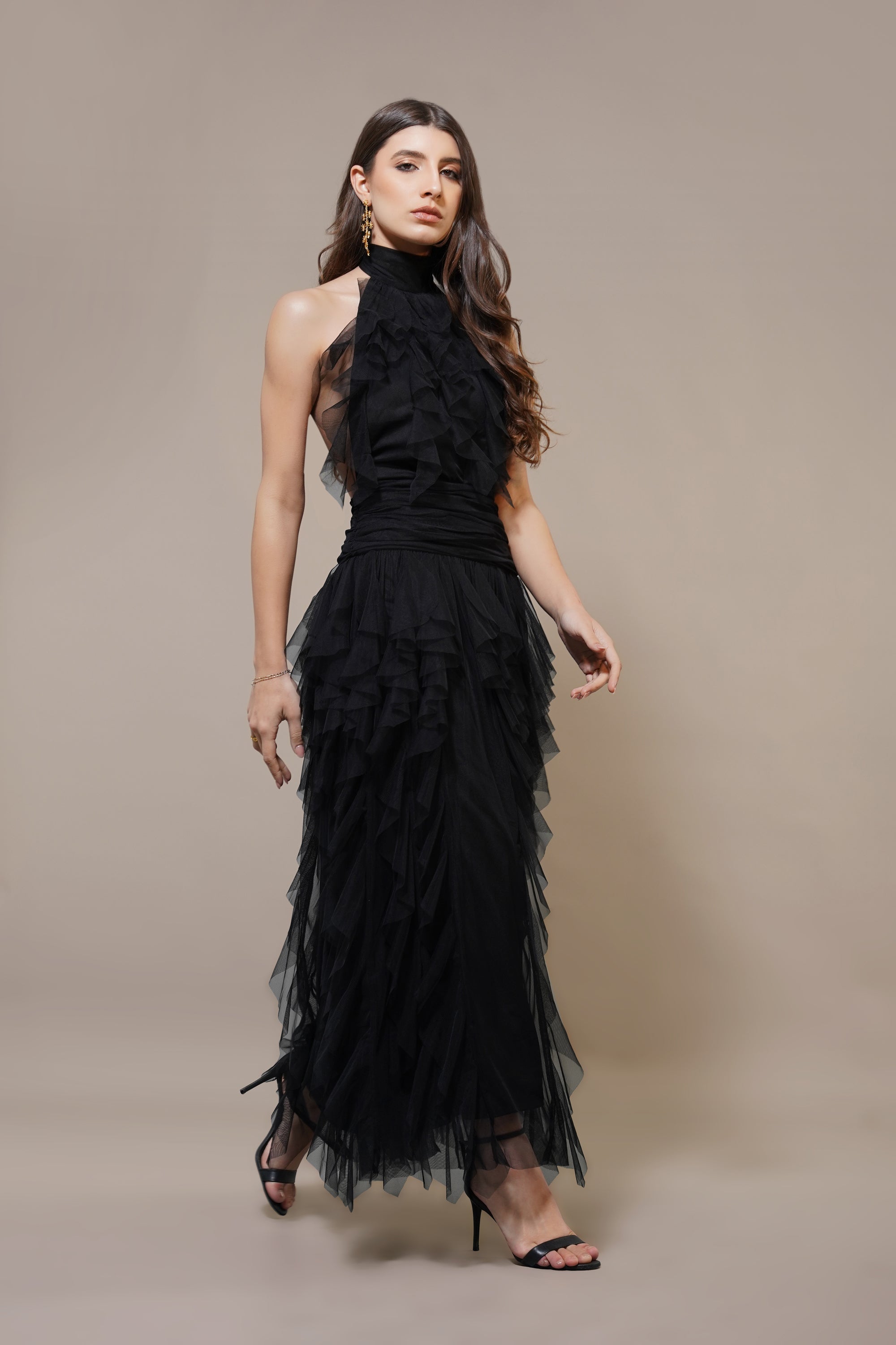 Tabitha Maxi Ruffle Dress in Black - Elegant Long Flowy Dress for Women | Perfect for Weddings, Parties & Special Occasions