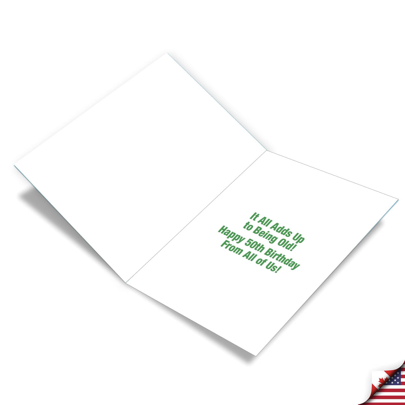 NobleWorks Funny 50th Birthday Card - 8.5 x 11 Inch Milestone Notecard with Age Equation Design - Perfect for Group Celebrations, Office Parties & Special Birthday Wishes (J7195MBG-US)
