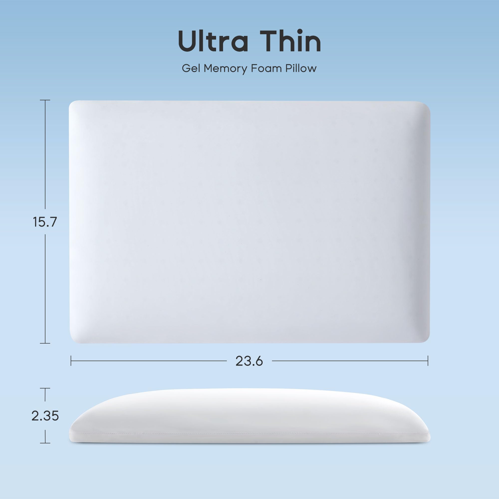 Cooling Memory Foam Pillow for Back/Stomach/Side Sleepers - Ultra Thin & Washable - Home/Bedroom/Travel