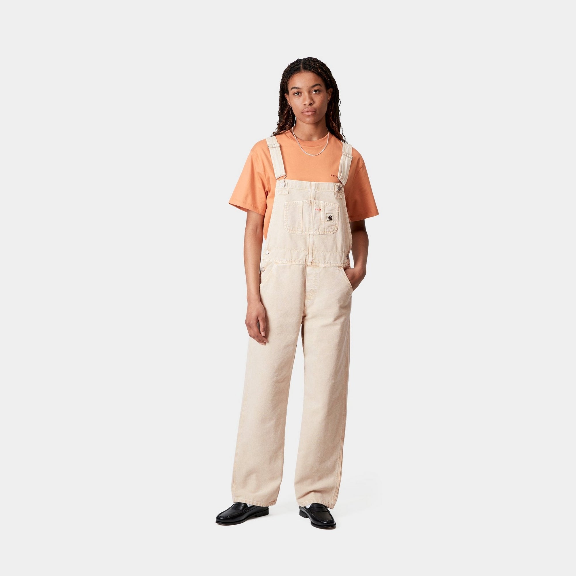 Women's Bib Overalls Straight Leg Denim Jumpsuit - Dusty Hamilton Brown (Chalk Wash) | Casual Workwear & Farm Style Fashion for Everyday Wear