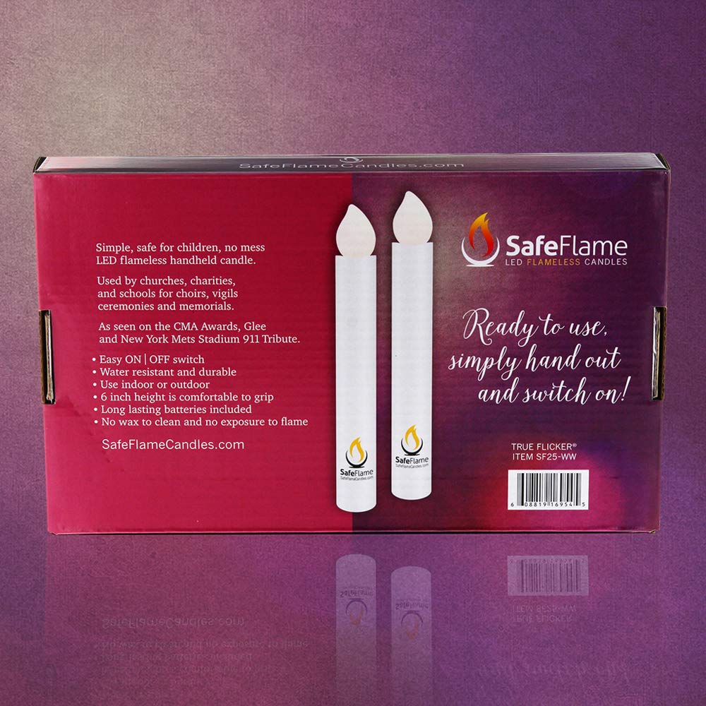 SafeFlame Hand Held LED Candles - 25 Pack Warm White Flameless Candles with Batteries Included - Easy On/Off Switch for Safe Candlelight Service - Perfect for Weddings, Church Events, Memorials & Home Decor - Ideal for Romantic Dinners, Holiday Decorations and Special Occasions