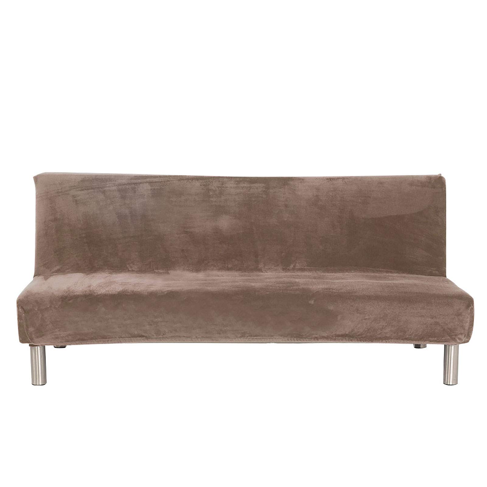 Velvet Stretch Futon Slipcover - Elastic Armless Sofa Bed Cover for Full Size Folding Couch | Soft & Durable | Perfect for Living Room, Guest Room & Small Spaces (Camel)