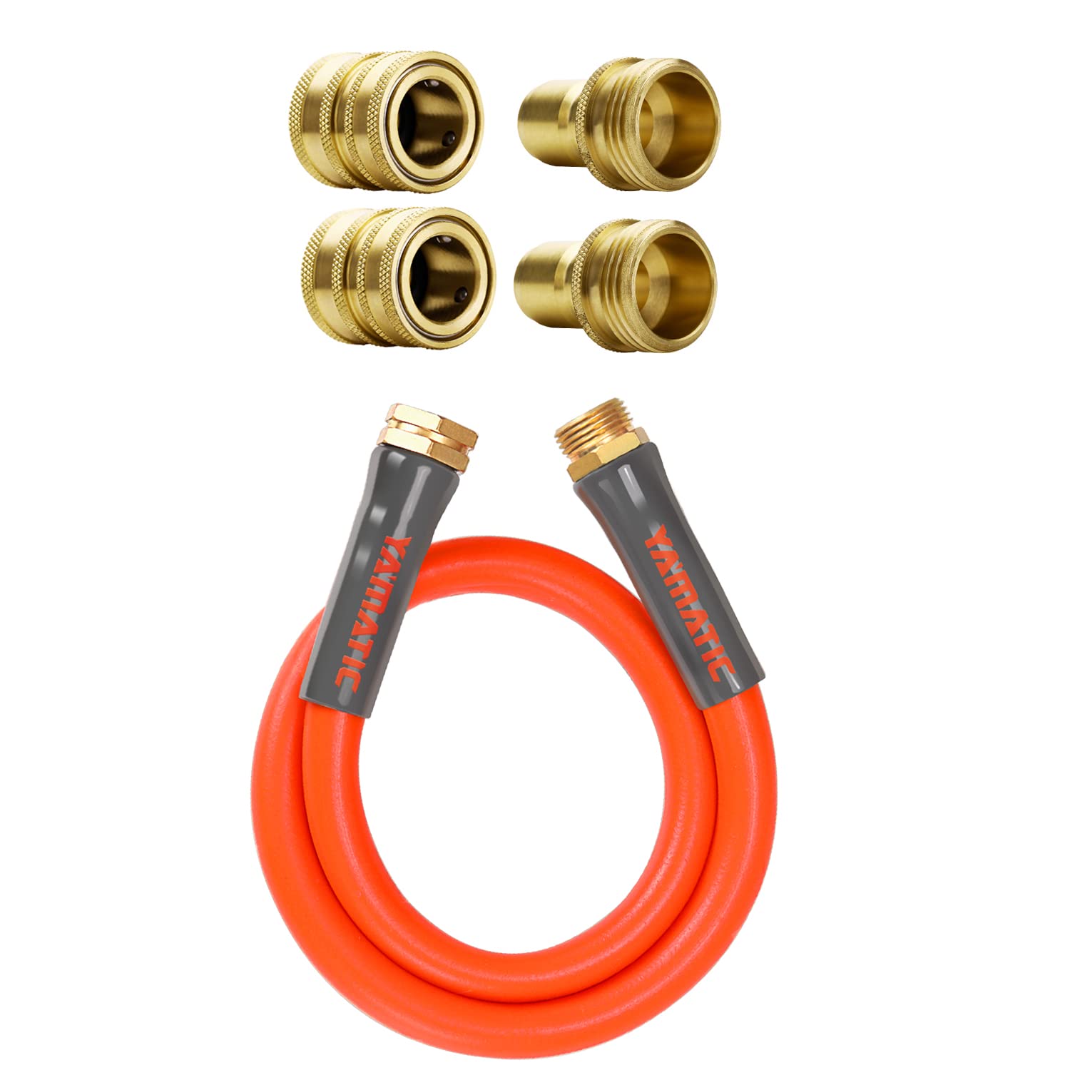YAMATIC 5/8 Inch x 3 ft Ultra Flexible Garden Hose with Solid Brass Quick Connect Set - Perfect for Watering Plants, Car Washing & Outdoor Cleaning