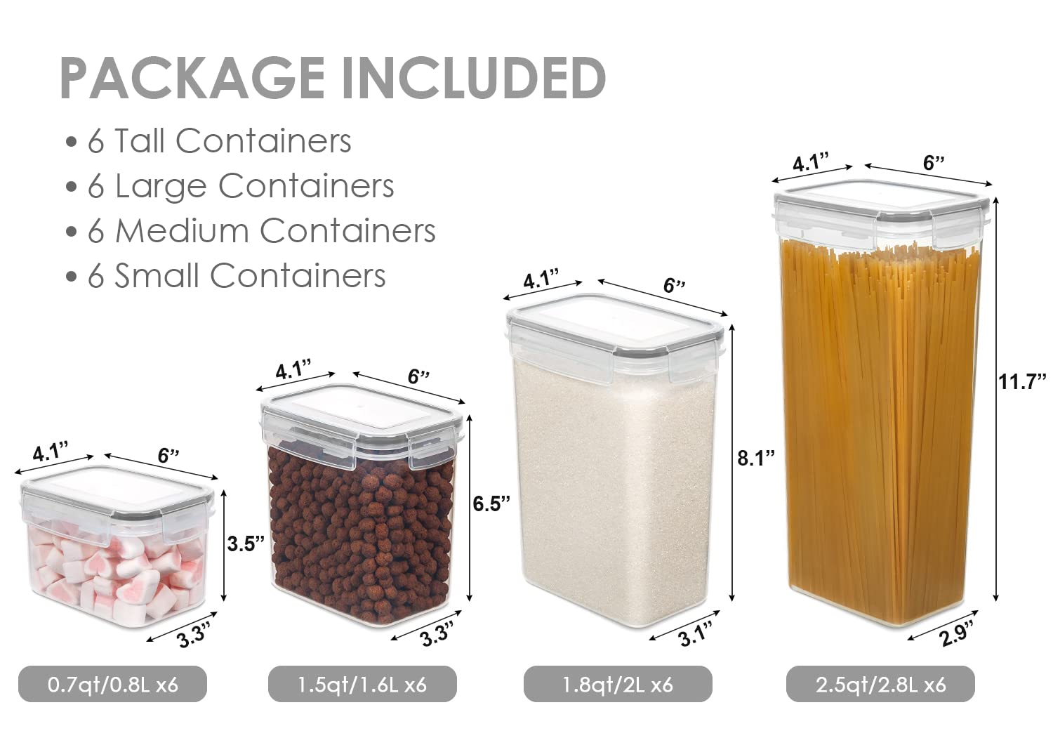 Vtopmart 24-Piece Airtight Food Storage Containers Set - BPA-Free Plastic Kitchen Canisters for Cereal, Flour, Sugar & Dry Food - Pantry Organization with Lids & 24 Labels (Gray) - Ideal for Meal Prep, Baking & Kitchen Storage