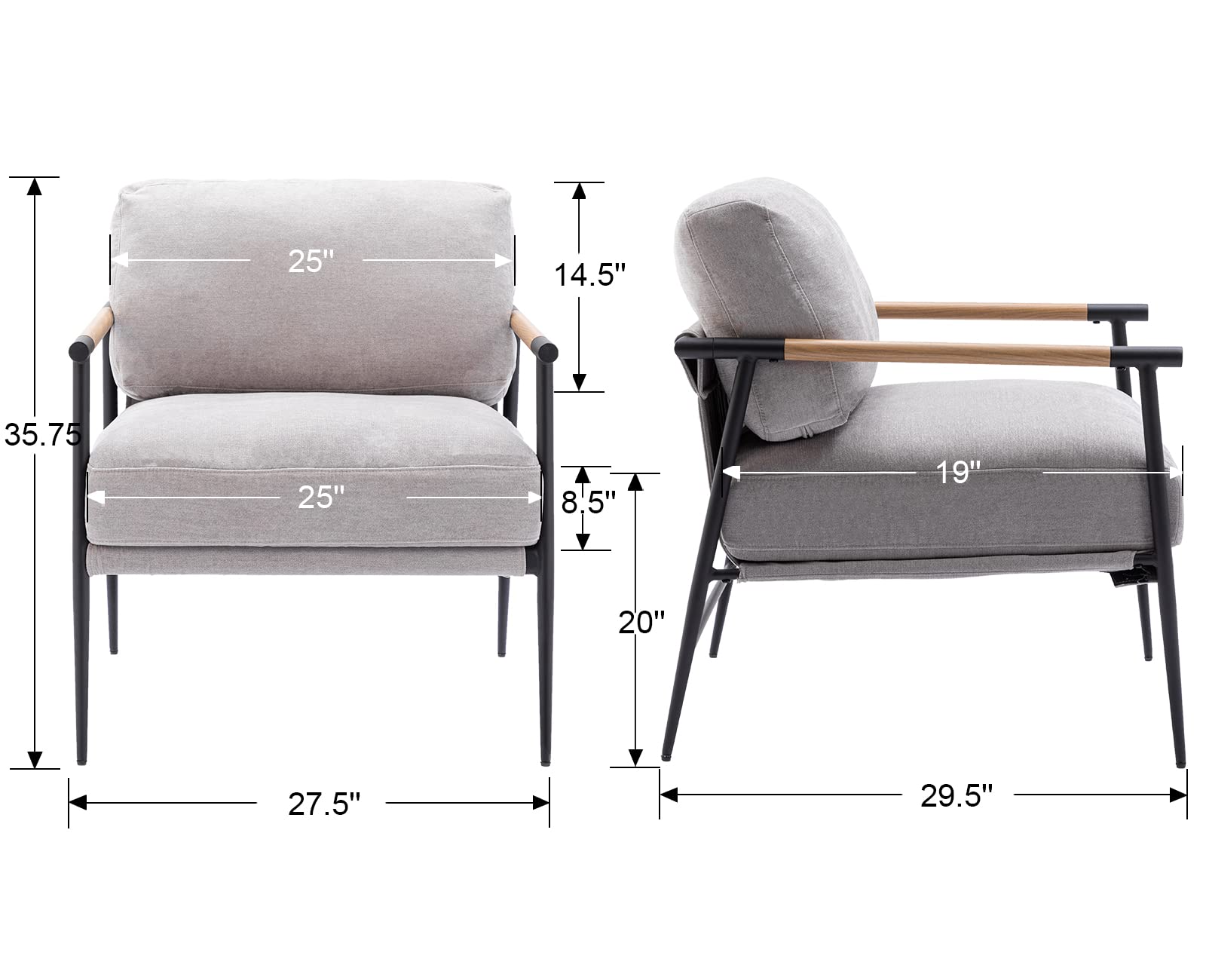 DUOMAY Mid-Century Modern Accent Chair - Soft Linen Fabric Armchair with Sturdy Metal Legs for Living Room, Bedroom & Office - Grey Lounge Reading Chair | Perfect for Relaxing, Reading & Home Decor