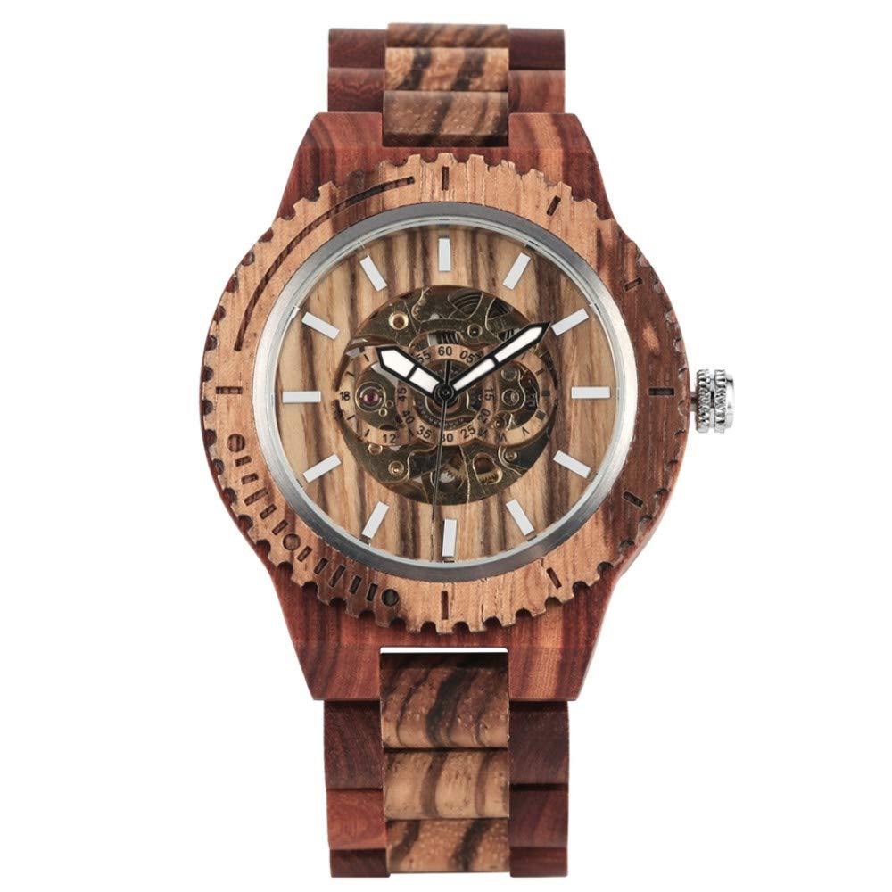 Premium Wooden Automatic Watch for Men - Vintage Mechanical Timepiece with Full Wooden Band - Luxury Top Brand Gift for Him - Red Wood - Perfect for Casual, Business & Outdoor Adventures