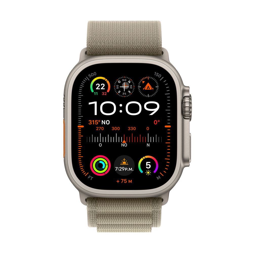 Apple Watch Ultra 2 GPS + Cellular 49mm Titanium Case with Olive Green Alpine Band - Perfect for Outdoor Adventures, Fitness Tracking & Everyday Wear